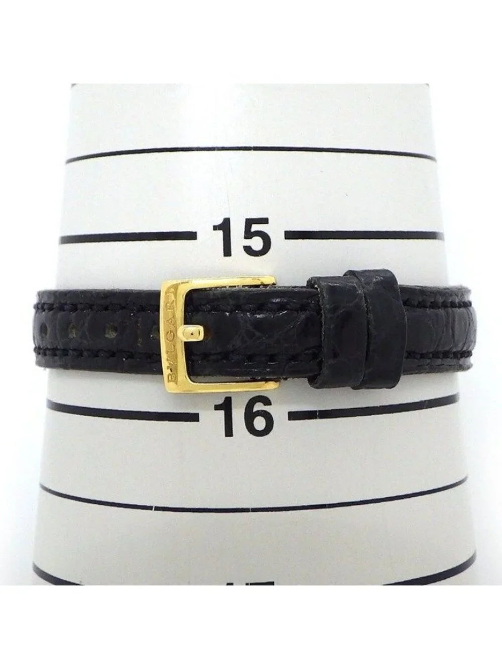 Bvlgari Watch Black Dial Leather Strap Pave Diamond 18k Yellow Gold SS Quartz